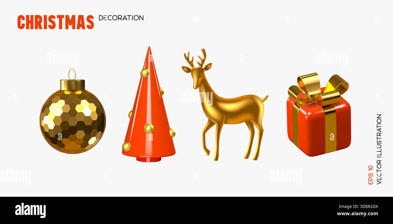 Set of 3D Christmas decorations Stock Vector