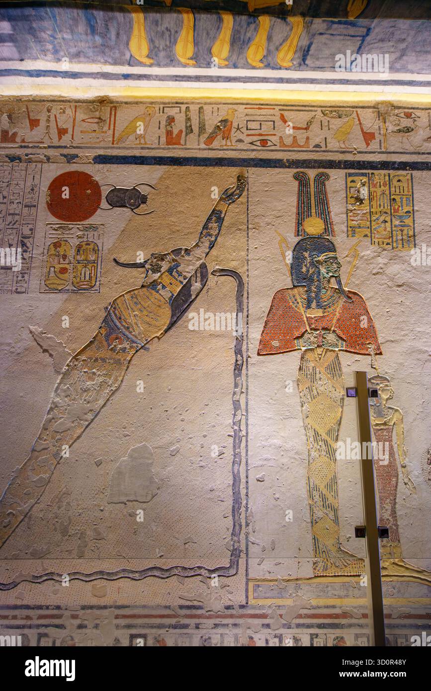 Luxor, Egypt - January 18, 2025: Colorful ancient wall painting inside ...