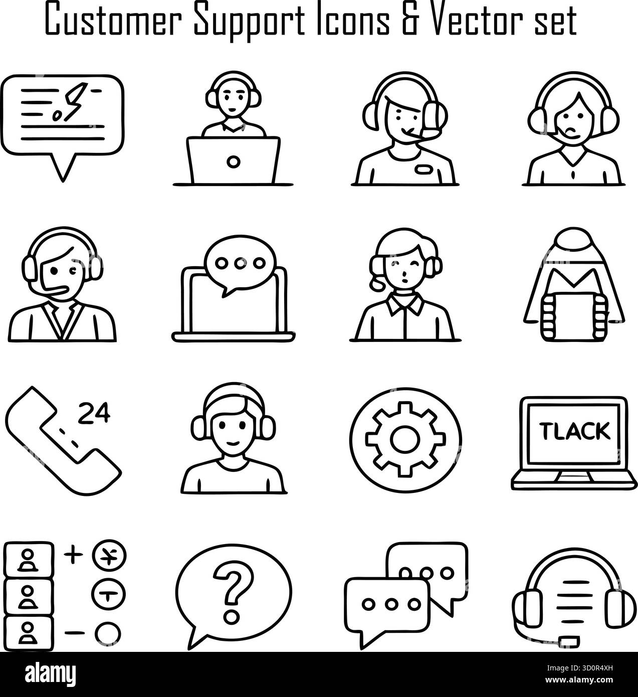 Customer Support Icon Set, Call Center, Help Desk, and Service ...