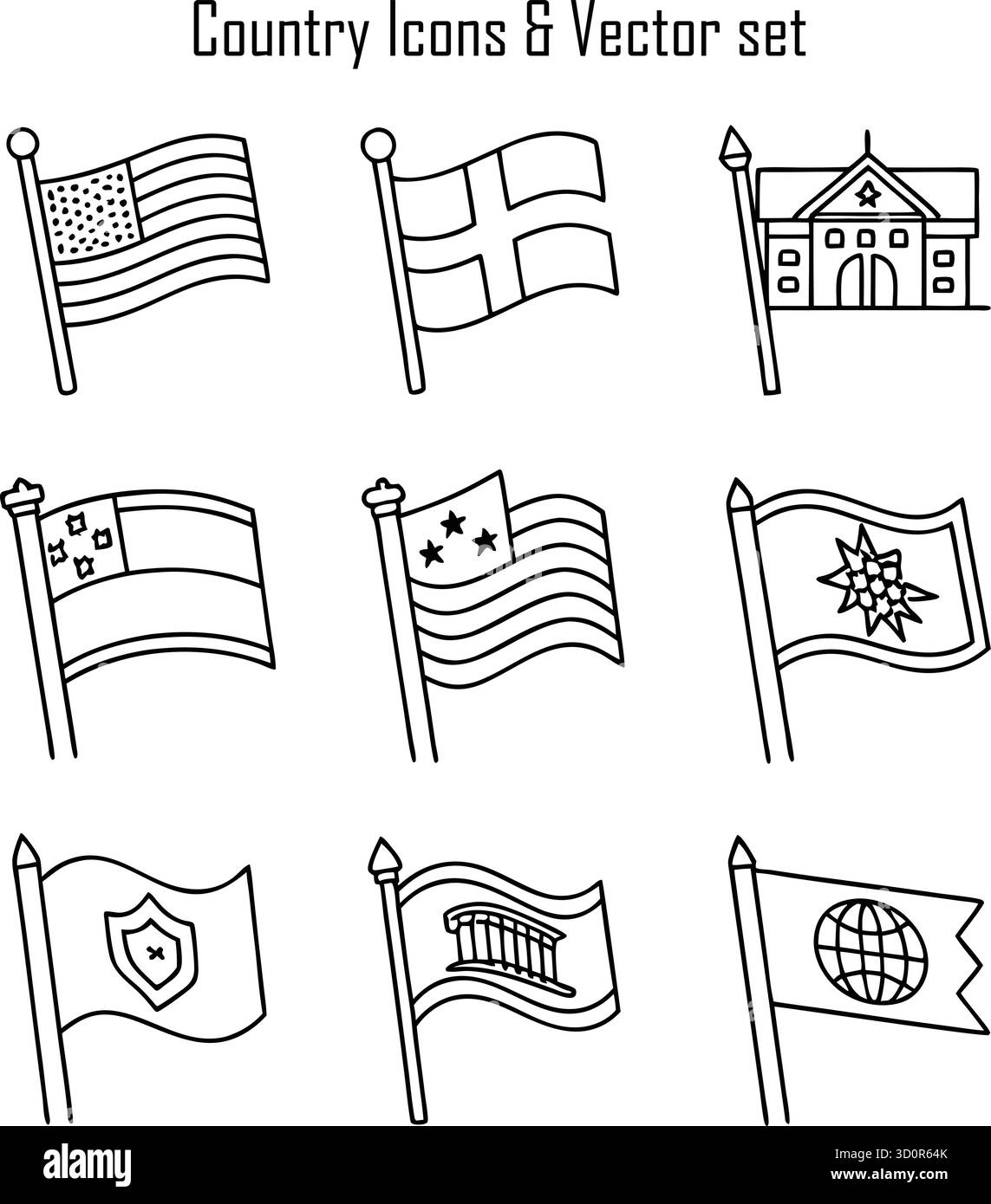Flags Icon Set, National and Country Symbols, Vector Illustration of ...