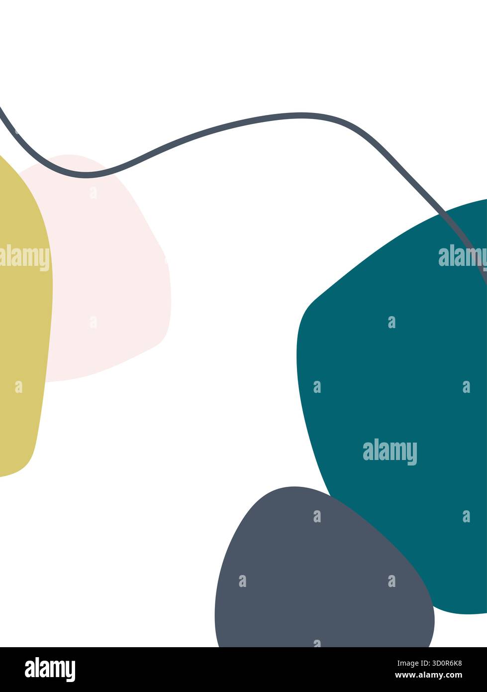 Overlapping geometric forms in teal, yellow, beige, and gray connected by a curved dark line. Stock Vector