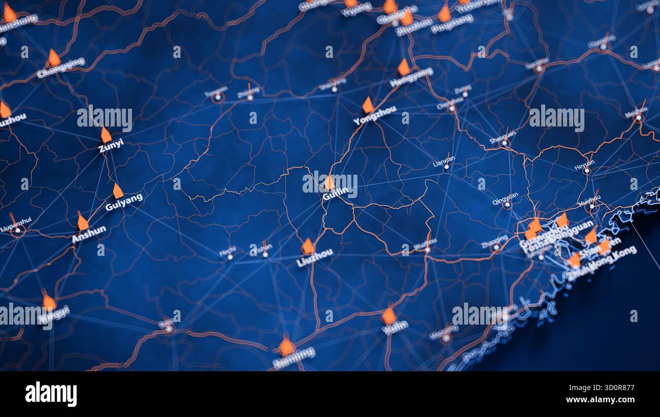 Orange Data Visualization Map Guilin map big data visualization. Futuristic map infographic of city ...