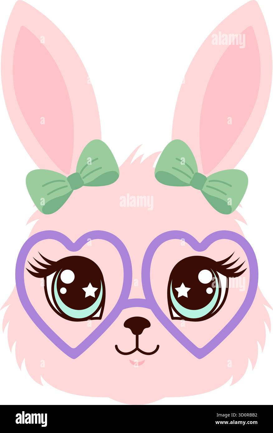 Cute pink bunny face illustration Stock Vector