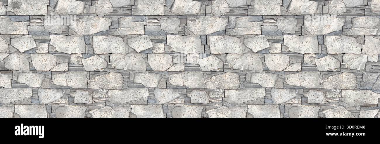 Rough gray stone masonry presenting an irregular block pattern Stock Photo