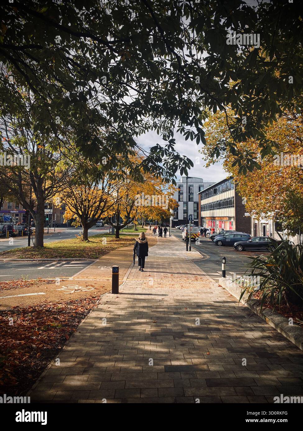 The Boulevard, Crawley, West Sussex, A new footpath along The Boulevard on a Sunny day in autumn - Smartphone Captured Stock Image