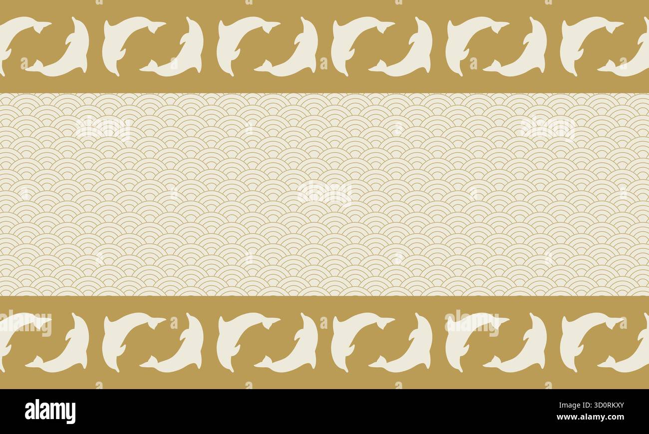 Minimal background with wavy pattern and dolphin silhouettes. Vector illustration Stock Vector