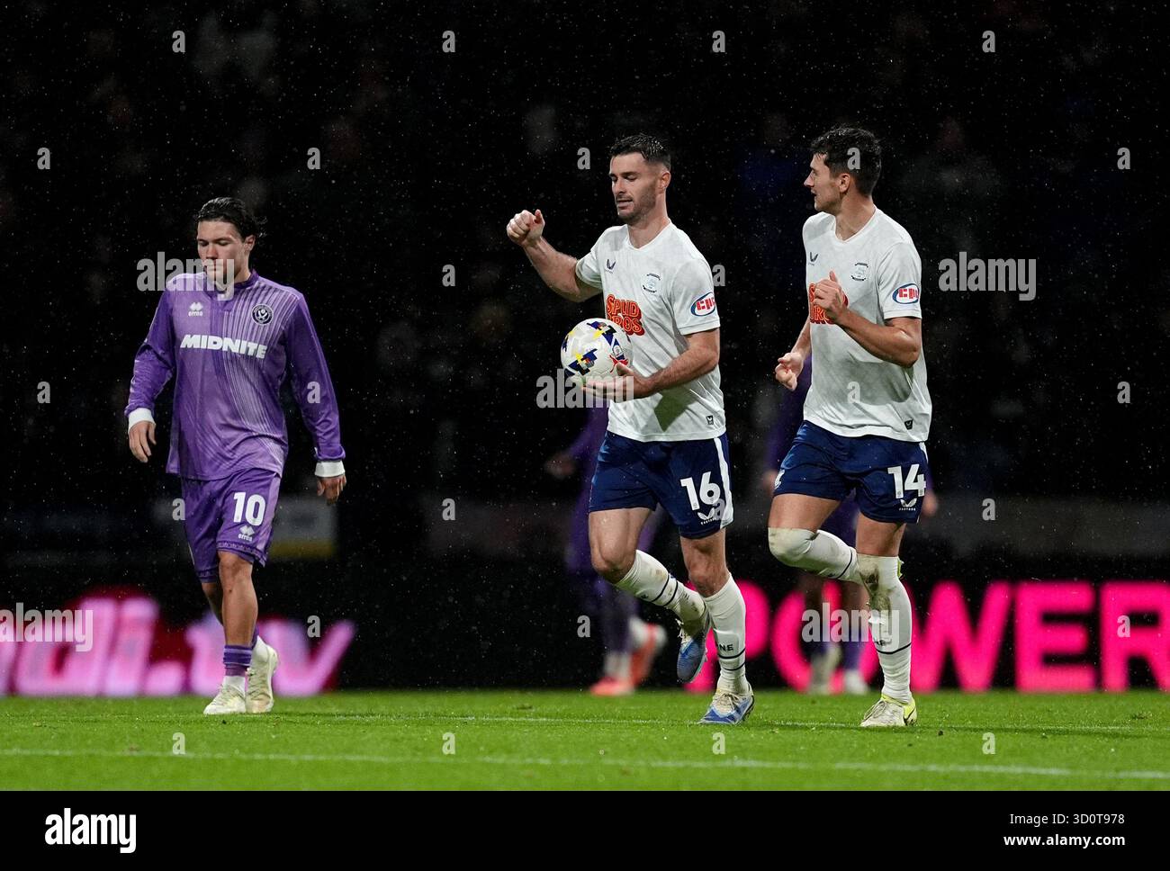 Preston North End's Andrew Hughes celebrates after a goal during the ...