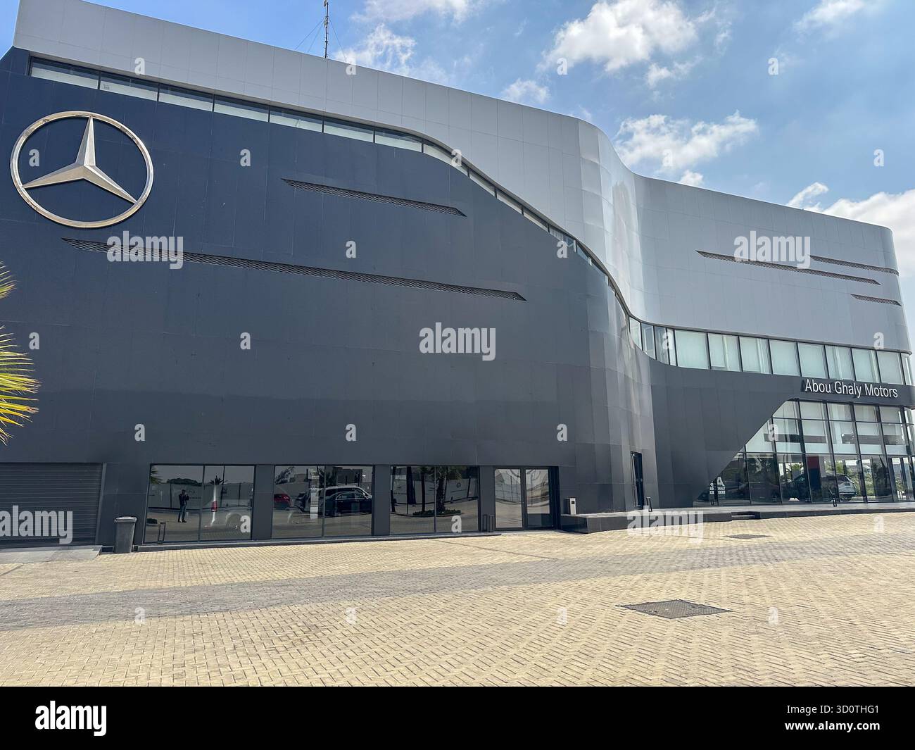 Cairo, Egypt - 21 March 2023: Mercedes Egypt Aboughaly Motors showroom and service center Ismailia Desert Road - Smartphone Captured Stock Image