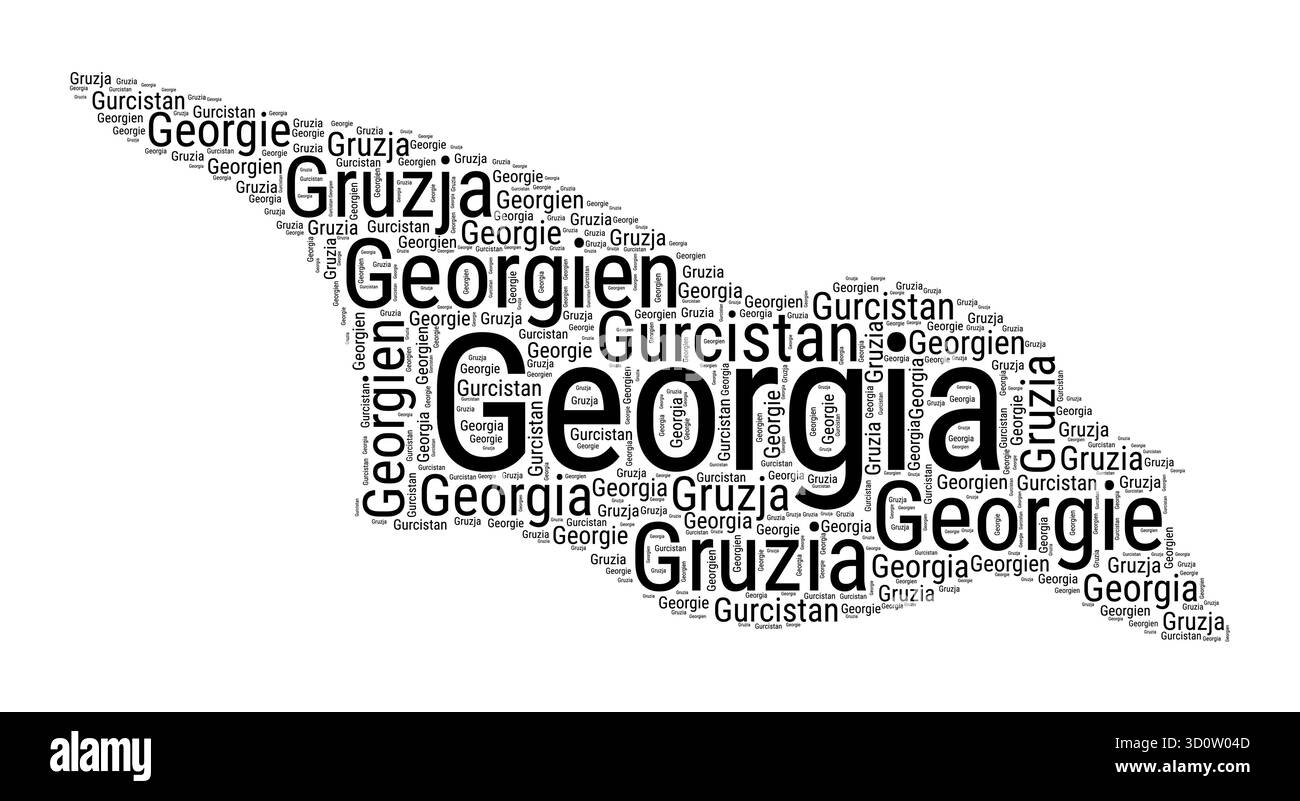 Black and white word cloud in Georgia shape. Simple typography style ...