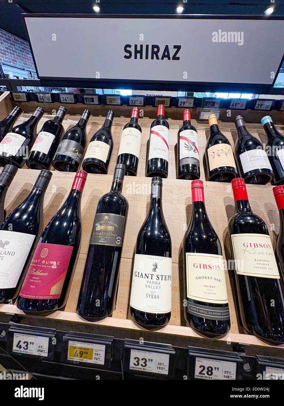 Shiraz red wine from Barossa valley vineyards in South Australia, for sale in a Sydney Dan Murphys liquor store, NSW,Australia - Smartphone Captured Stock Image