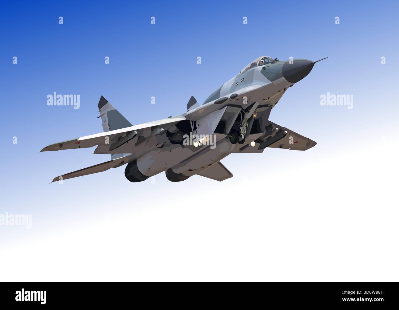 Military jet fighter aircraft is flying high in the blue sky Stock ...