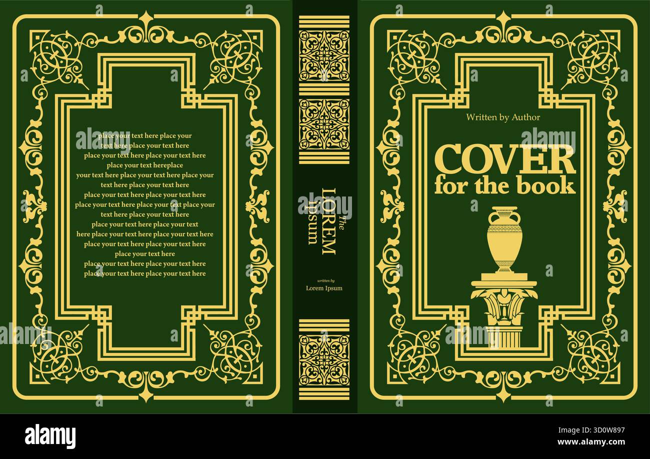 Elegant green and gold book cover design featuring ornate vintage ...