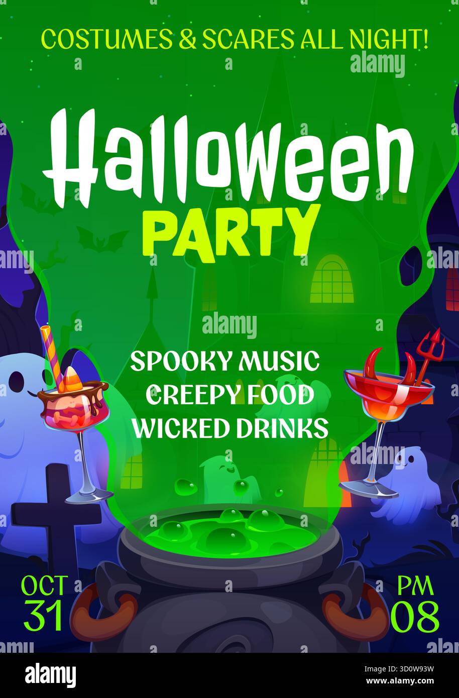 Halloween party flyer vector horror night poster Stock Vector