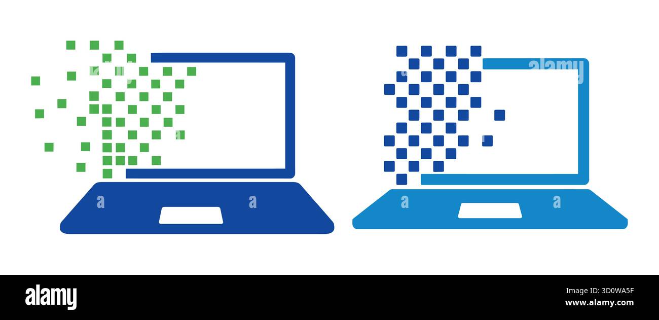 Digital transformation and technology concept, laptop pixelating vector set. Stock Vector