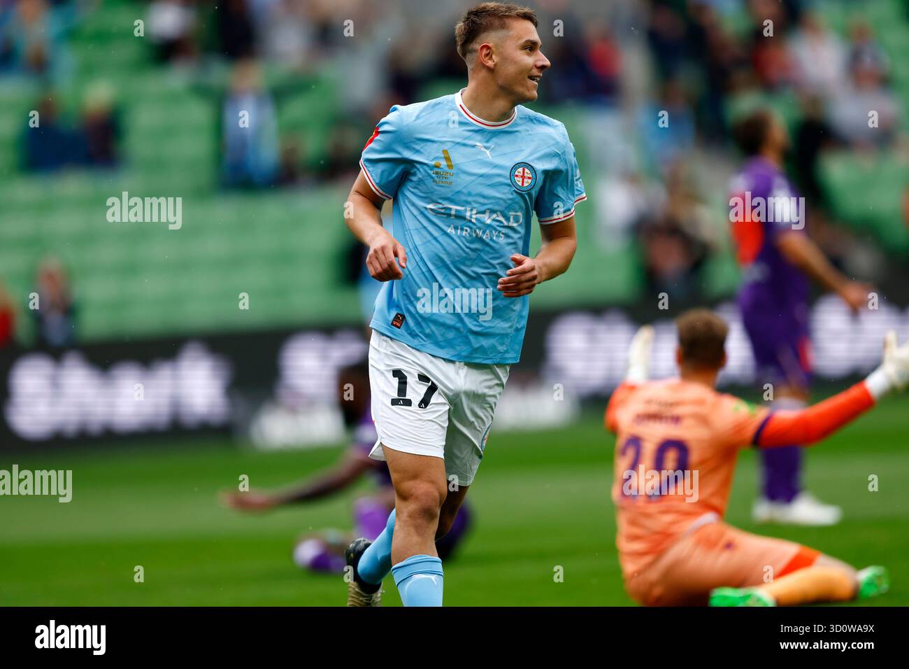 Max Caputo of Melbourne City celebrates a goal scored during the A ...