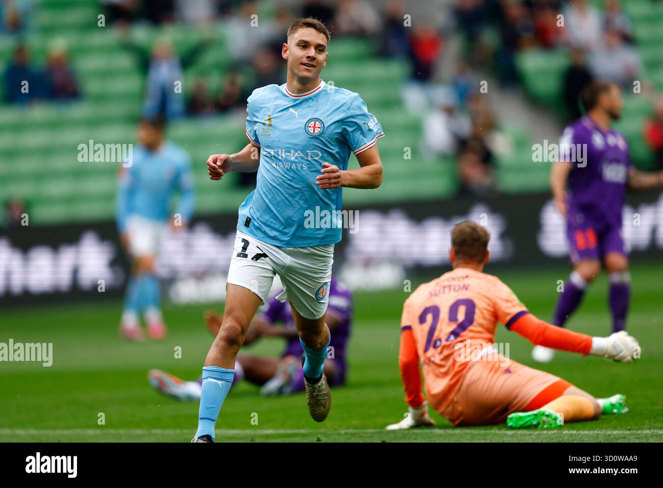 Max Caputo of Melbourne City celebrates a goal scored during the A ...