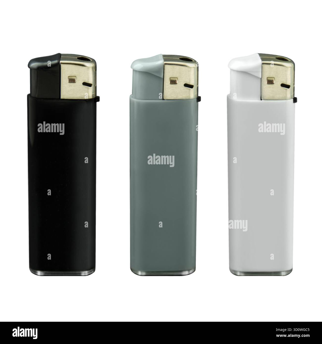 3 lighters black grey white isolated on white background Stock Photo