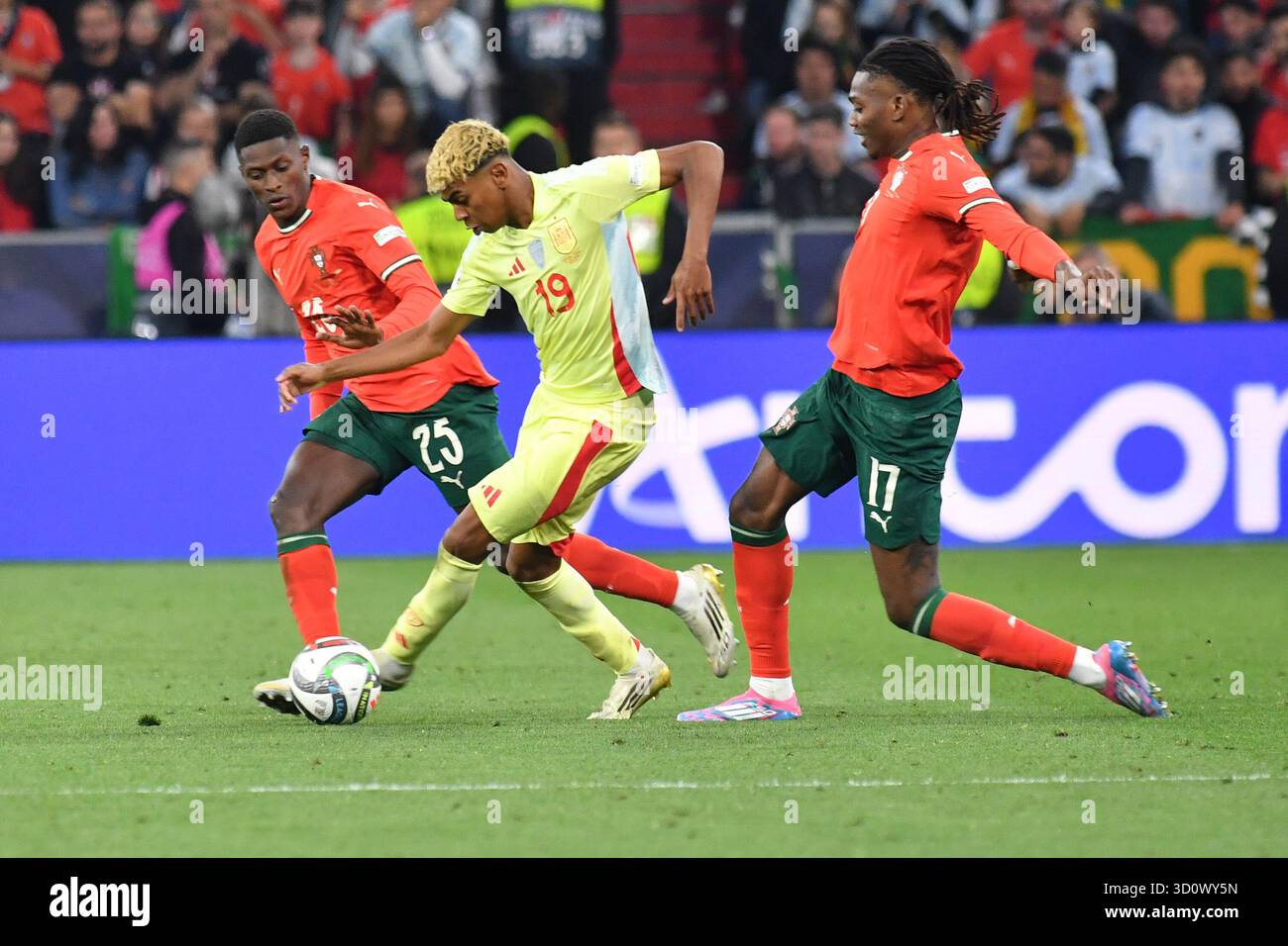 MUNICH, GERMANY - JUNE 8: Nuno Mendes of Portugal, Lamine Yamal of ...