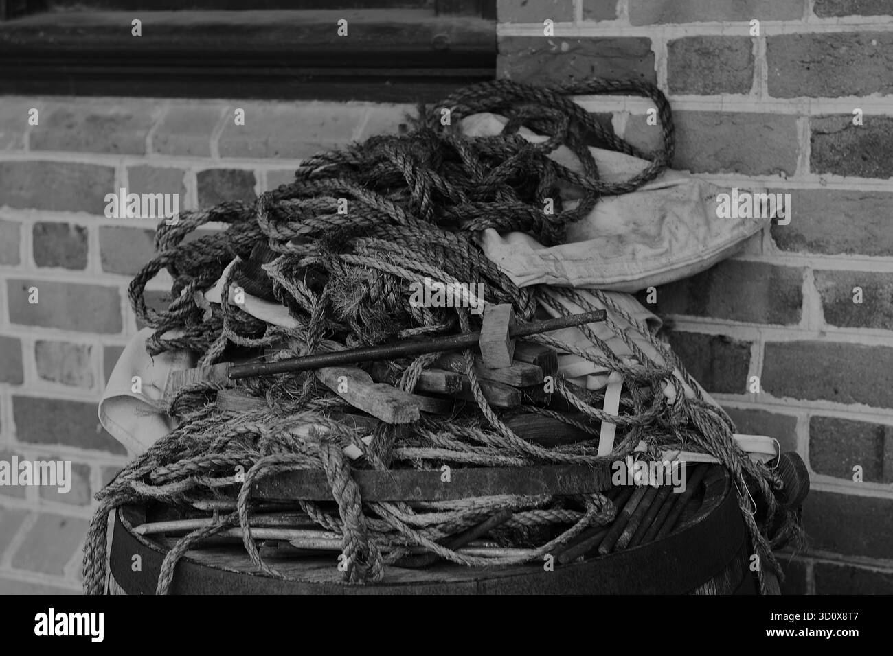 Rope and barrels at the Colonial Williamsburg guardhouse Stock Photo ...