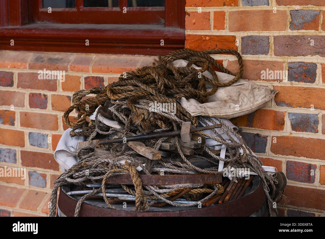 Rope and barrels at the Colonial Williamsburg guardhouse Stock Photo ...