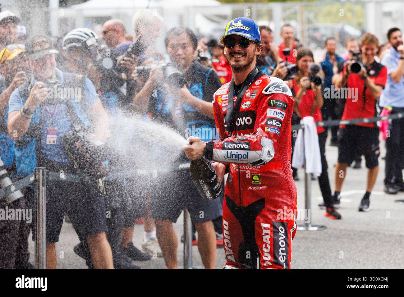 Number 63 Ducati Lenovo Team rider Francesco Bagnaia celebrates winning ...