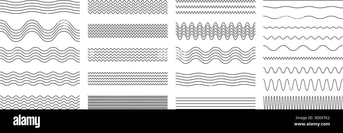 Corrugated Waves line set. Isolated zigzag, Wave ornament pattern ...