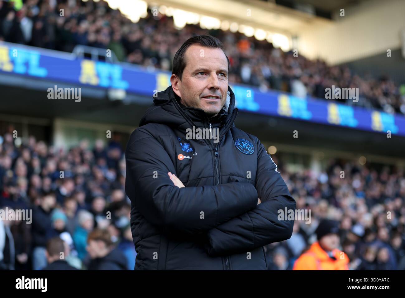 Queens Park Rangers manager Julien Stephan watches on during the Sky ...