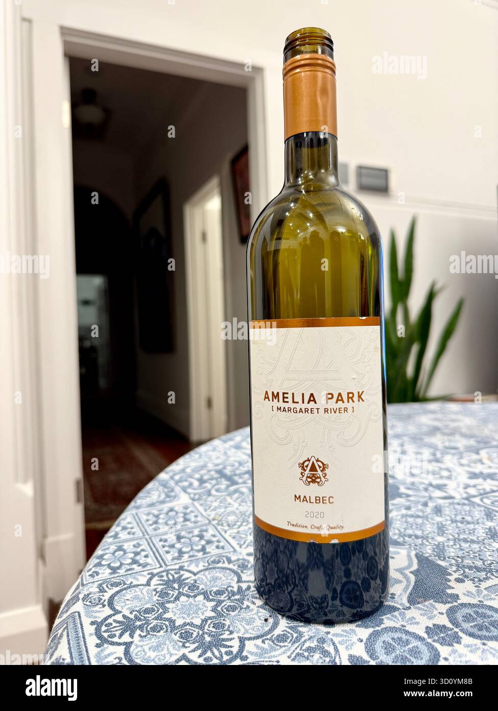 Bottle of red wine Amelia Park Margaret River 2020 Malbec Western Australia - Smartphone Captured Stock Image