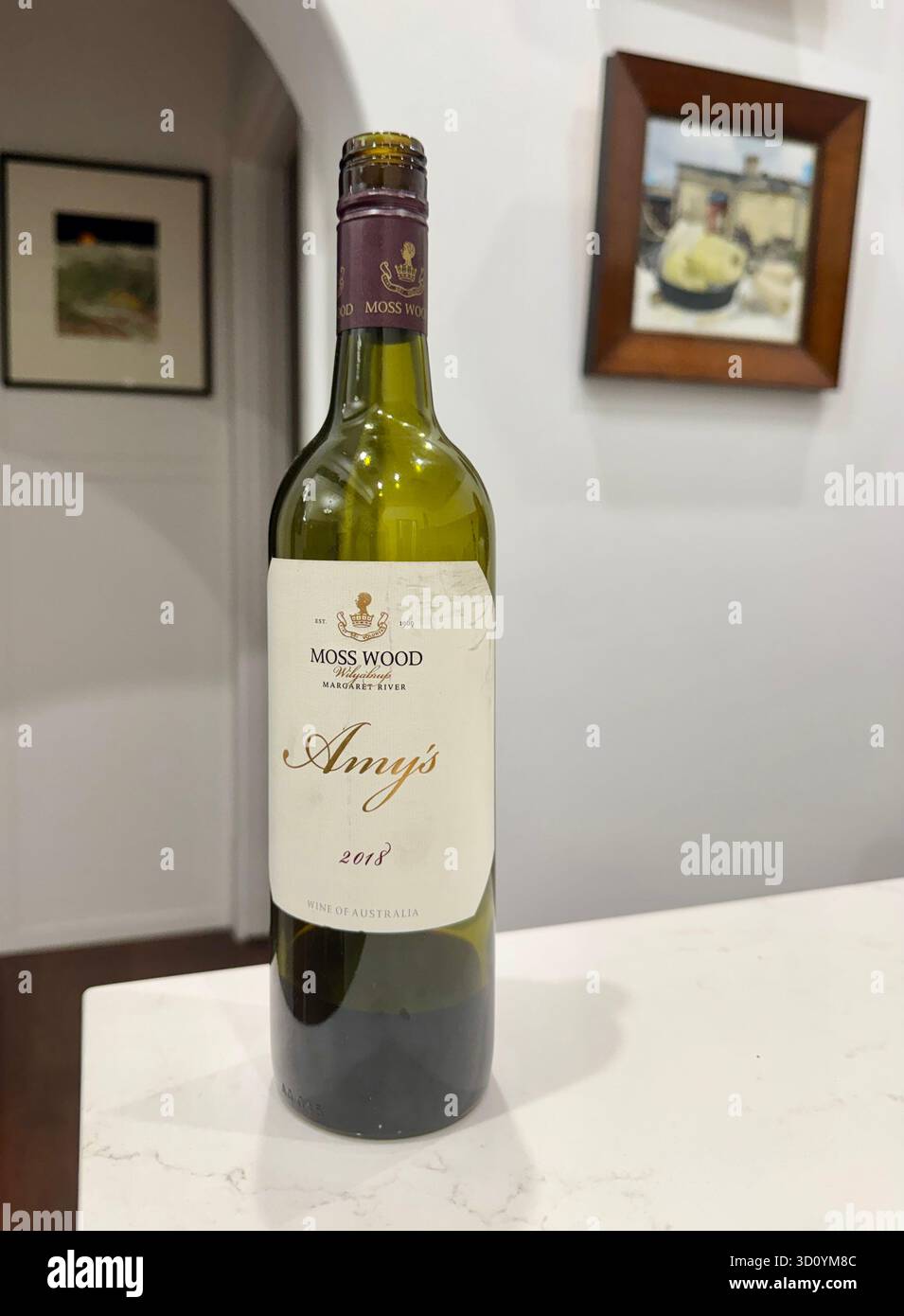 Bottle of red wine Margaret River Moss Wood Amy's Cabernet Sauvignon 2020 Western Australia - Smartphone Captured Stock Image
