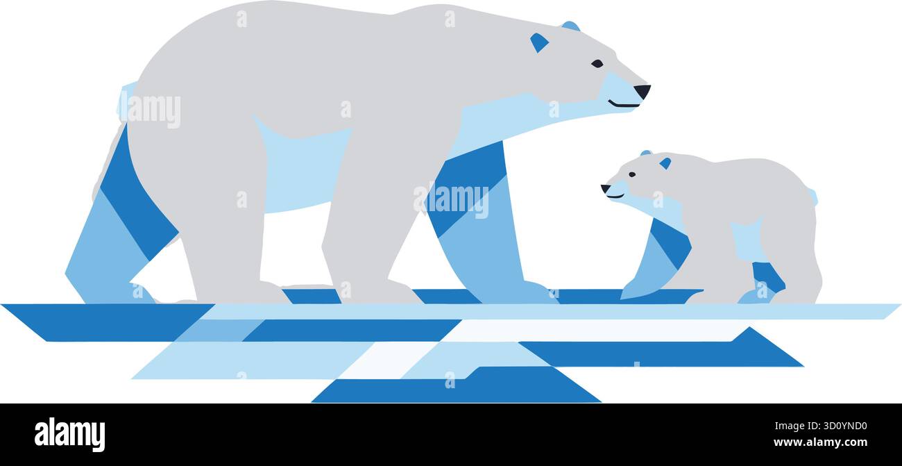 Polar Bear Parent and Cub on Ice Floes – Abstract Arctic Wildlife ...