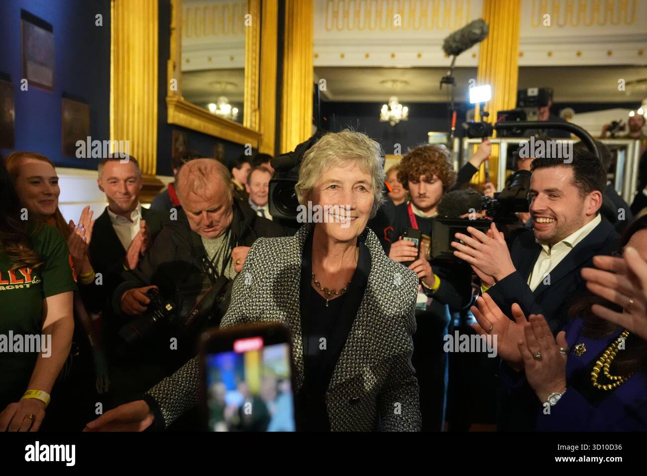 Independent candidate Catherine Connolly arriving at Dublin Castle for the count at Dublin Caste in Ireland's presidential election to replace Michael D Higgins, who has served the maximum two seven-year terms. Picture date: Saturday October 25, 2025. Stock Photo