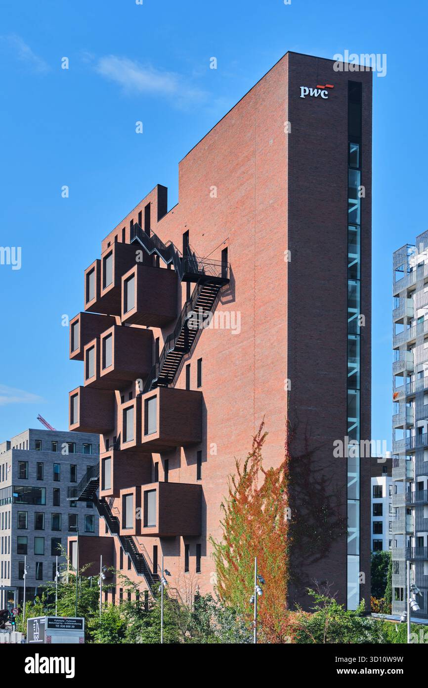 Oslo, Norway - Sept. 8, 2025:The Wedge Office Building, designed by A-Lab, combines cantilevered meeting rooms with a zigzagging external staircase Stock Photo