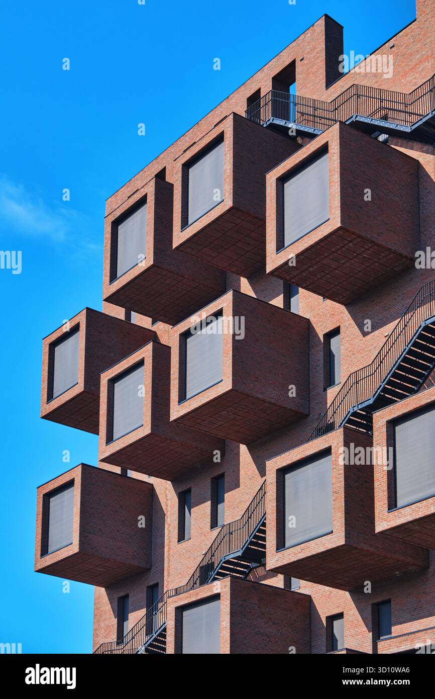 Oslo, Norway - Sept. 8, 2025:The Wedge Office Building, designed by A-Lab, combines cantilevered meeting rooms with a zigzagging external staircase Stock Photo