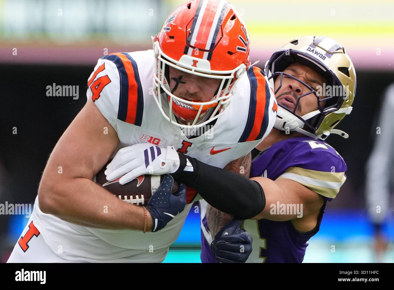 Cole Rusk Illinois tight end Cole Rusk (14) runs the ball against Washington ...