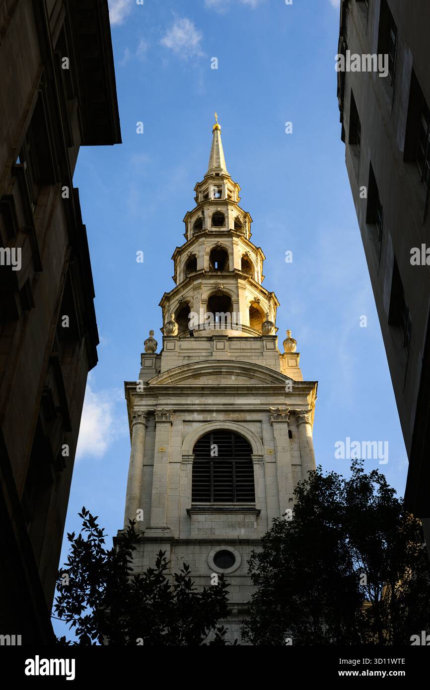 London, UK - August 20, 2025; Layered spire of St Bride's Church in City of London Stock Photo