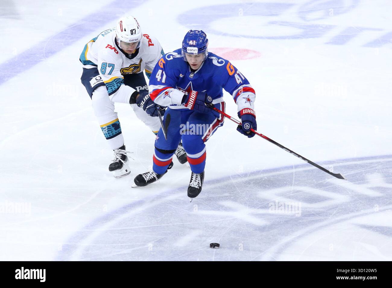 Matvei Polyakov (41) of SKA, Timur Khafizov (87) of Sochi Hockey Club ...