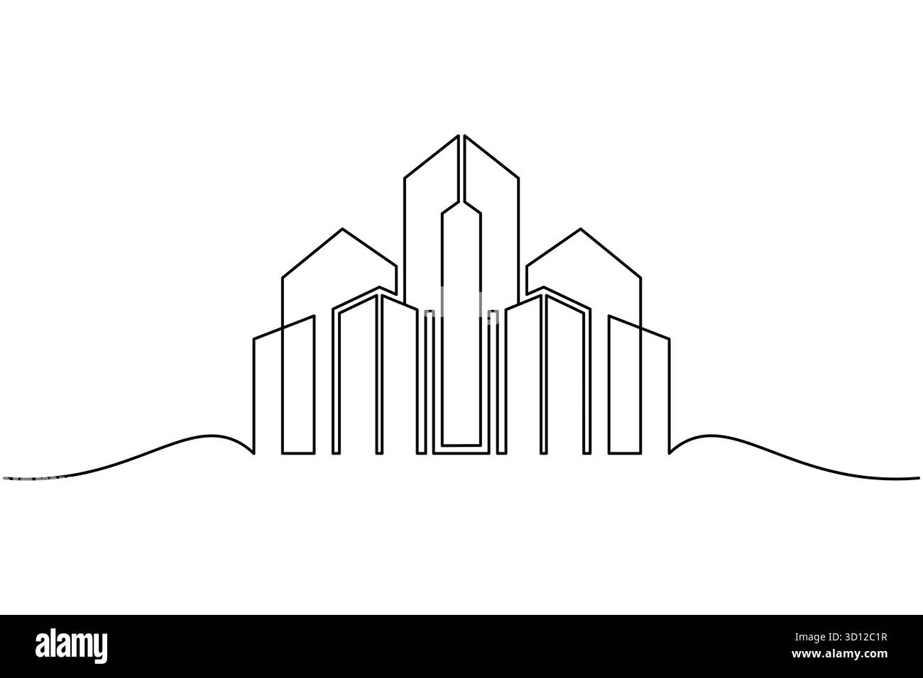 Gallery Detail: Modern City Skyline Continuous Line Art Vector With Office Buildings