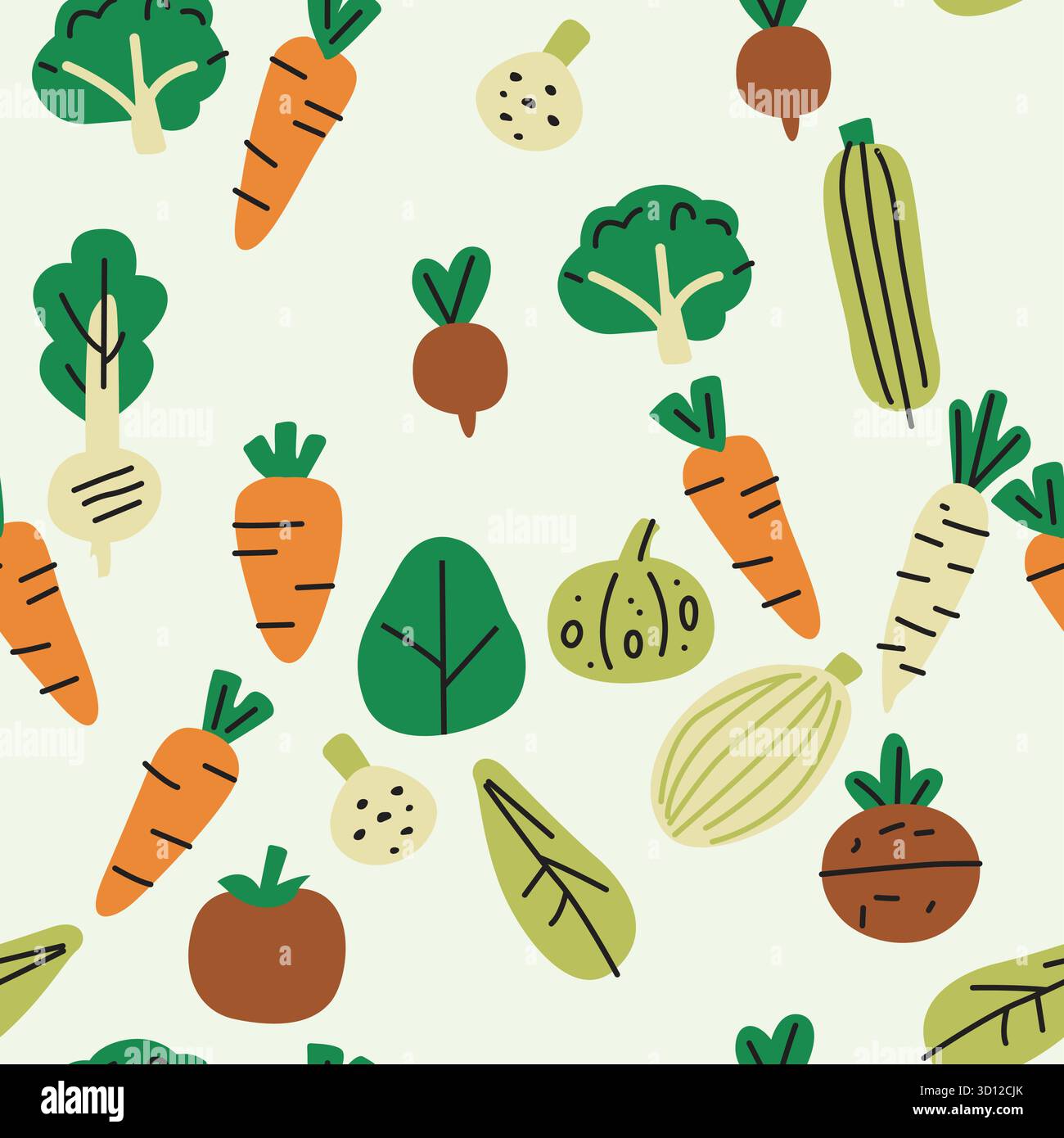 vegetables and fruits doodle seamless pattern Stock Vector