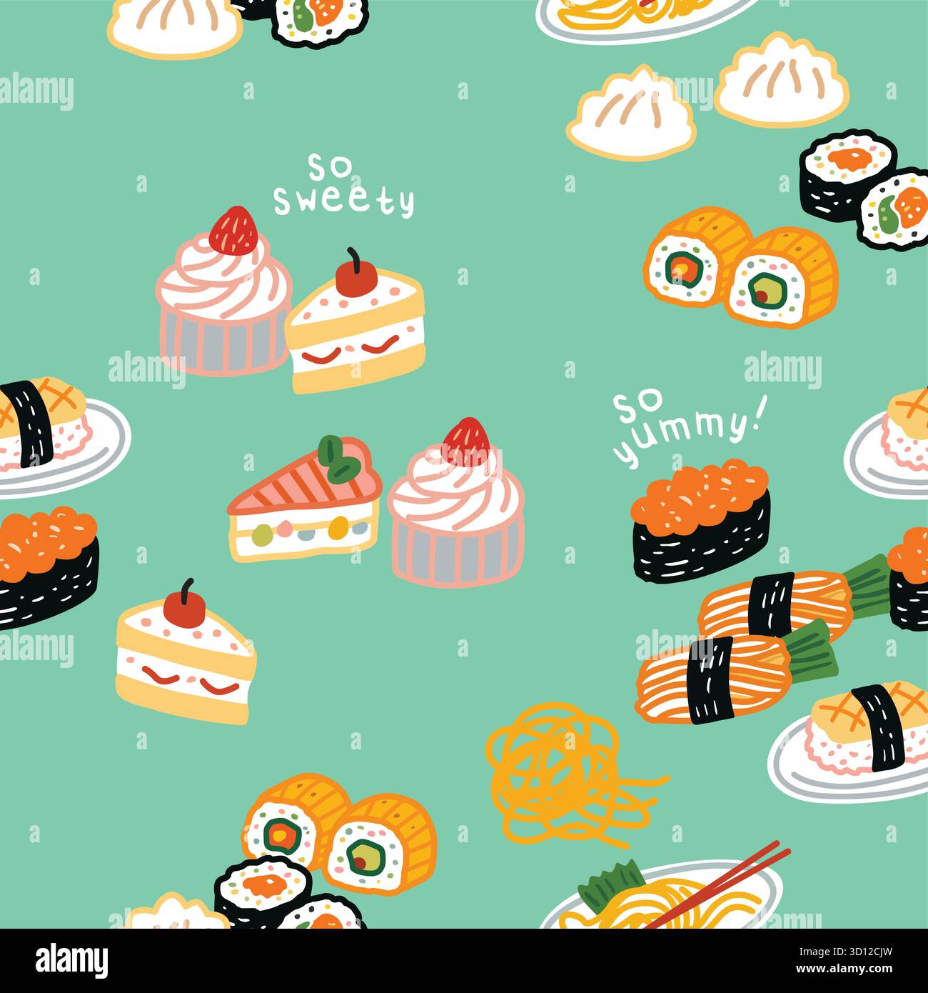 sushi noodle cake desert doodle vector Stock Vector