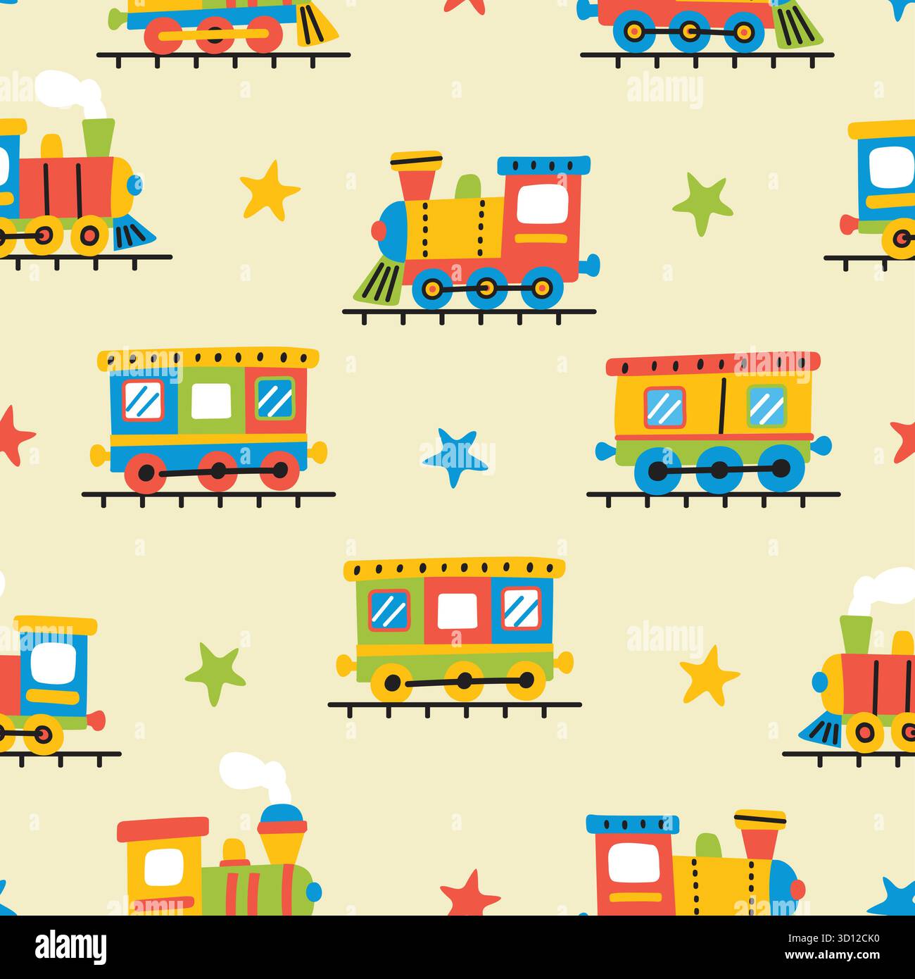 train cartoon doodle seamless pattern Stock Vector