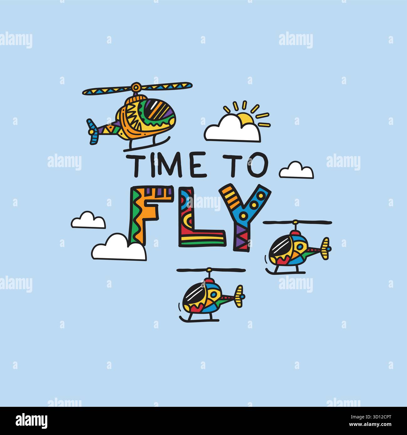 helicopter cartoon doodle seamless pattern Stock Vector