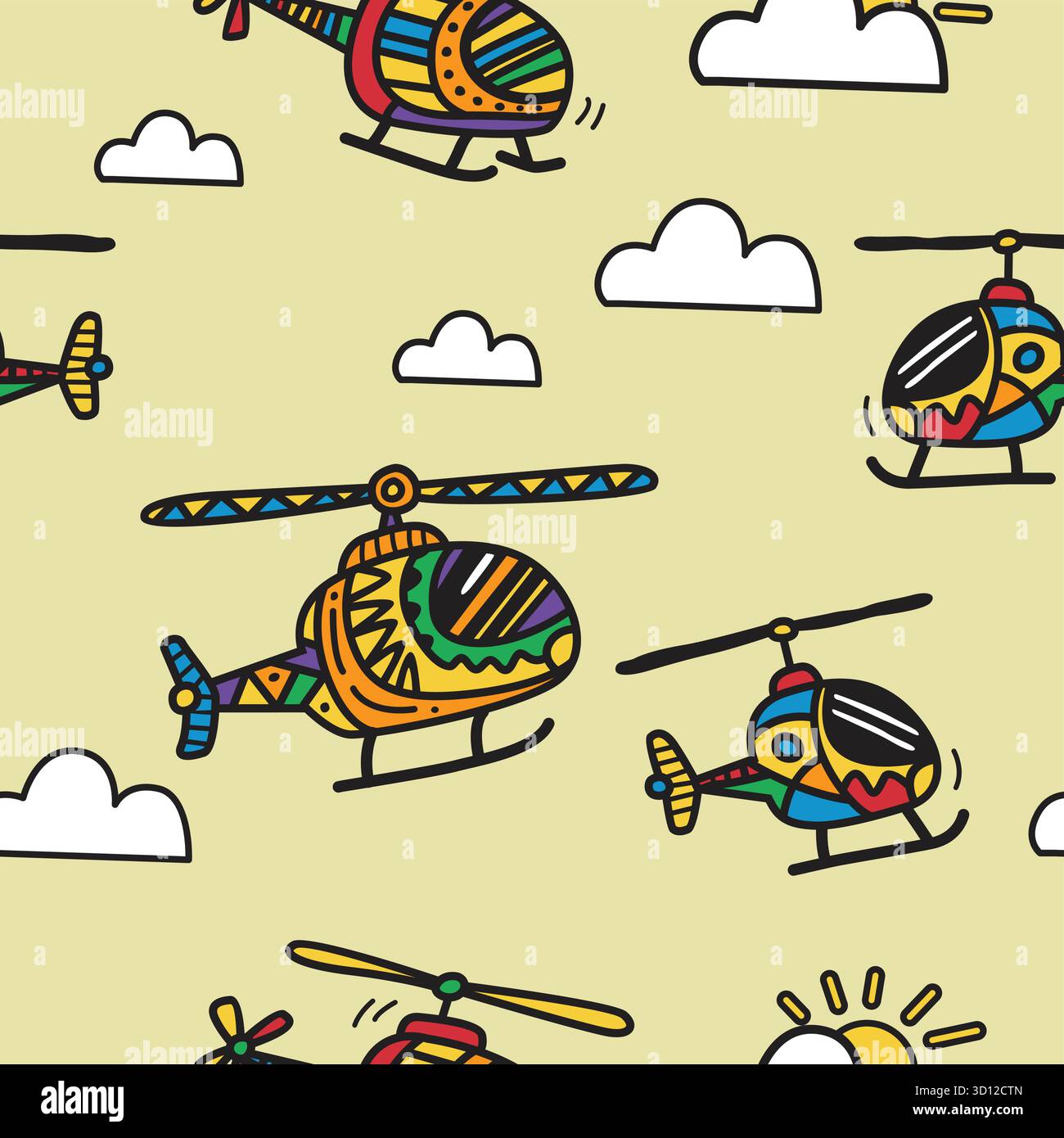 helicopter cartoon doodle seamless pattern Stock Vector