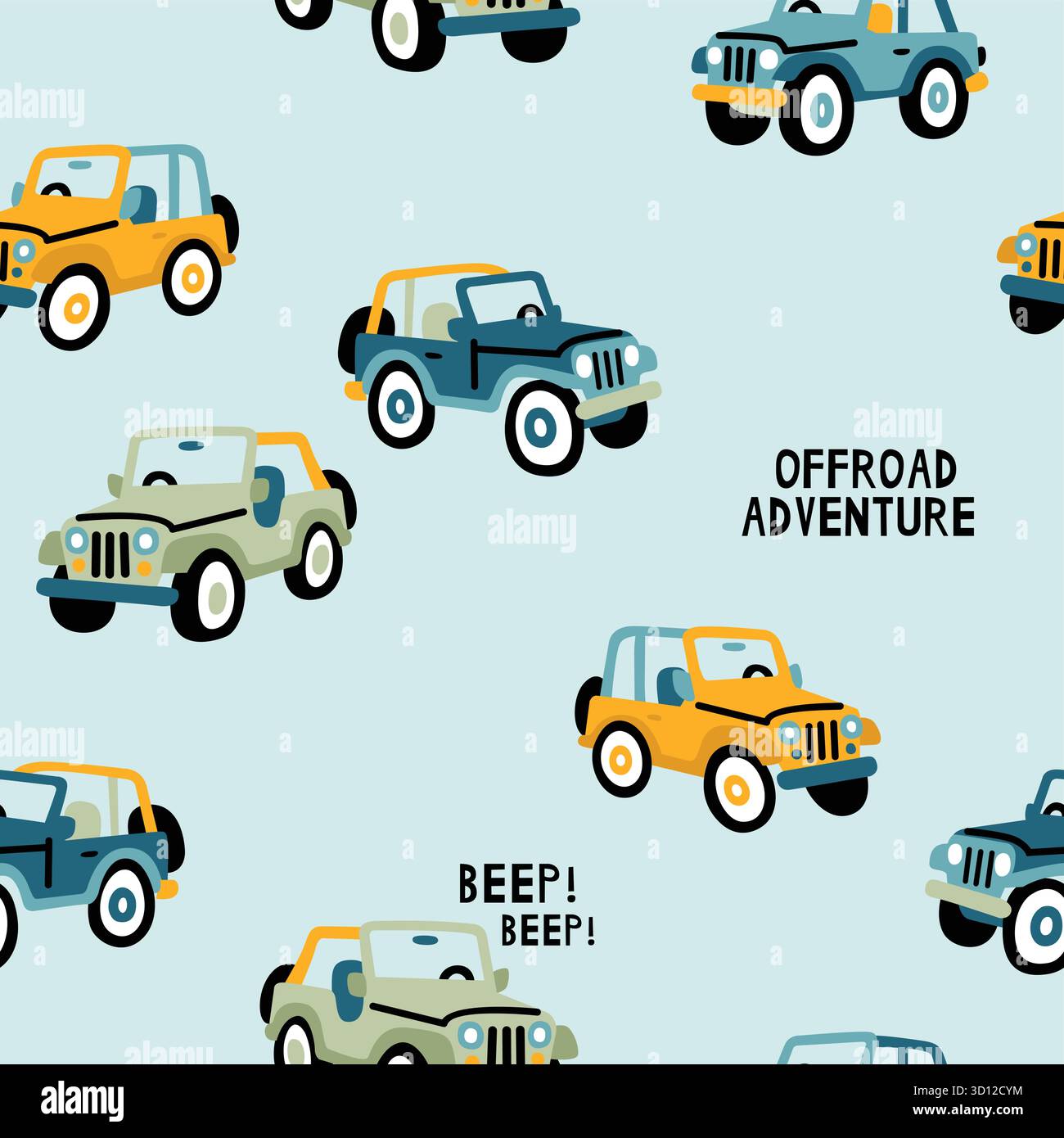 monster truck and car doodle seamless pattern Stock Vector