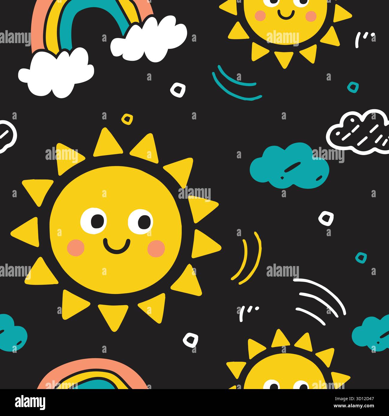 sun cartoon doodle seamless pattern Stock Vector