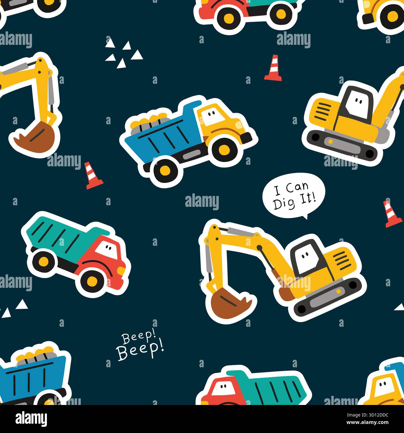 playful excavator seamless pattern Set Stock Vector