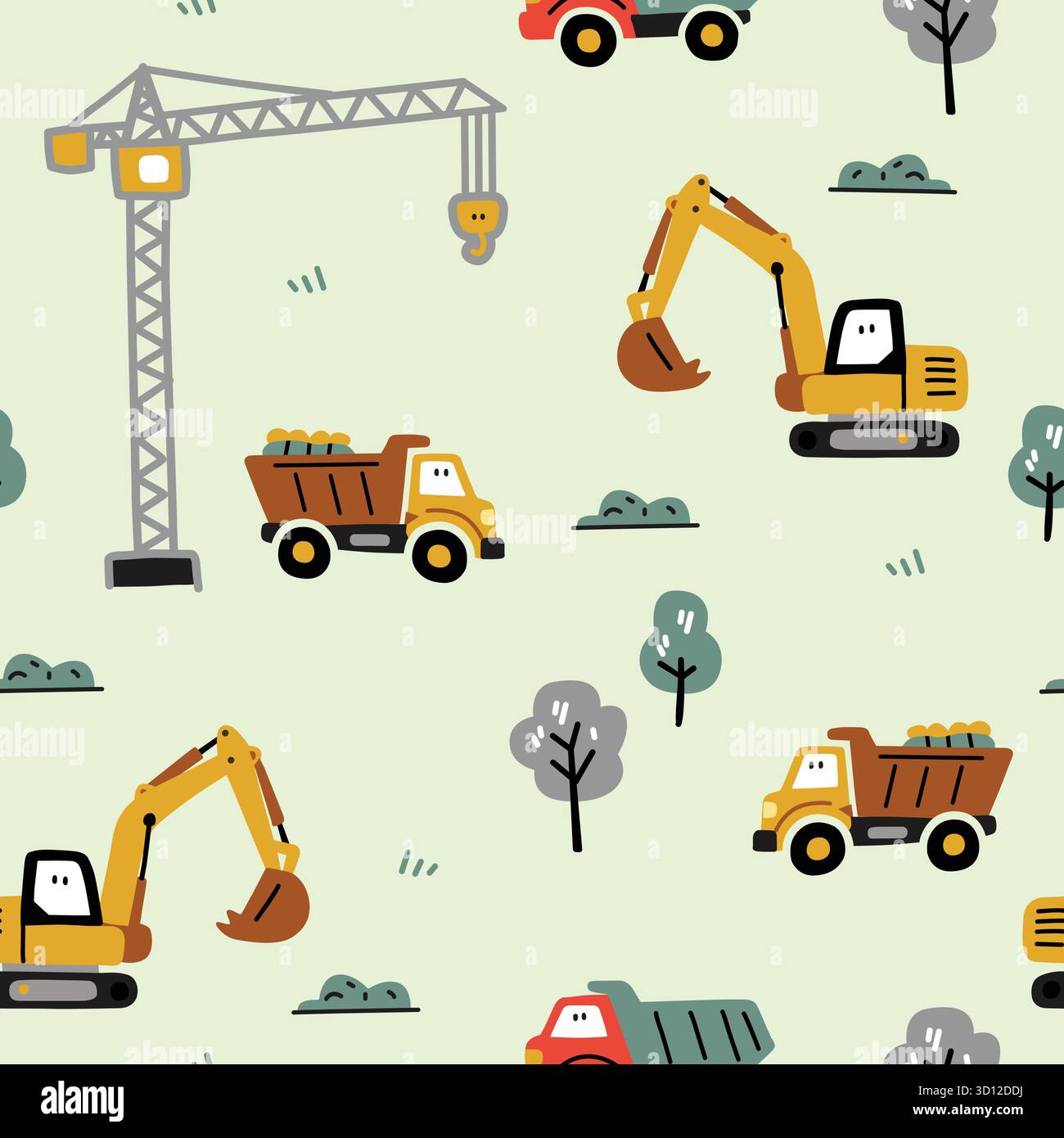 playful excavator seamless pattern Set Stock Vector