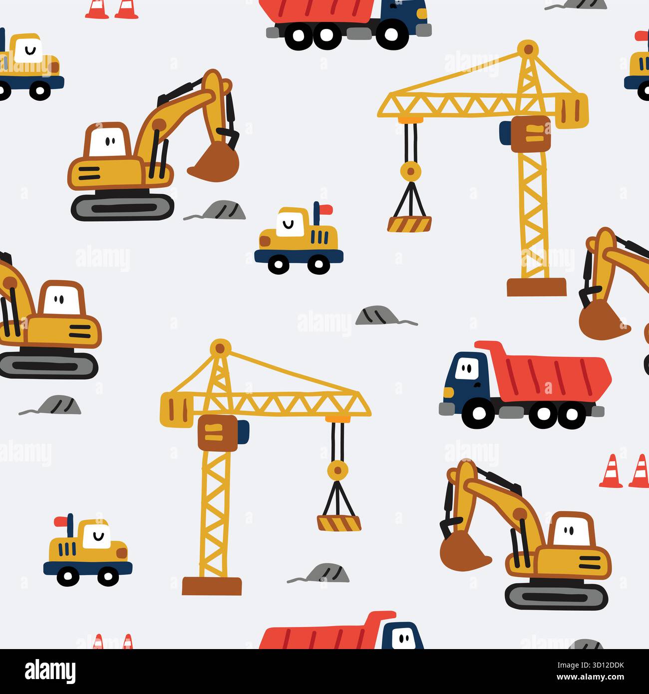 playful excavator seamless pattern Set Stock Vector