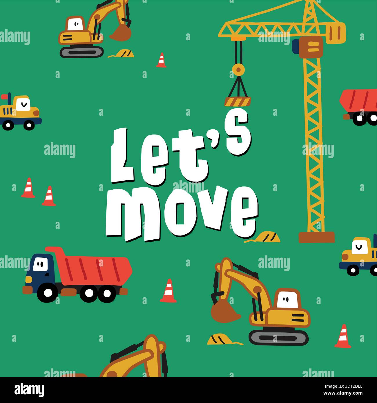 playful excavator seamless pattern Set Stock Vector
