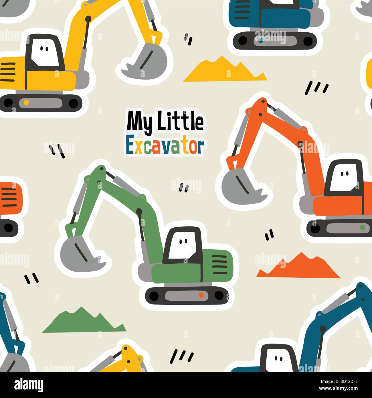 playful excavator seamless pattern Set Stock Vector