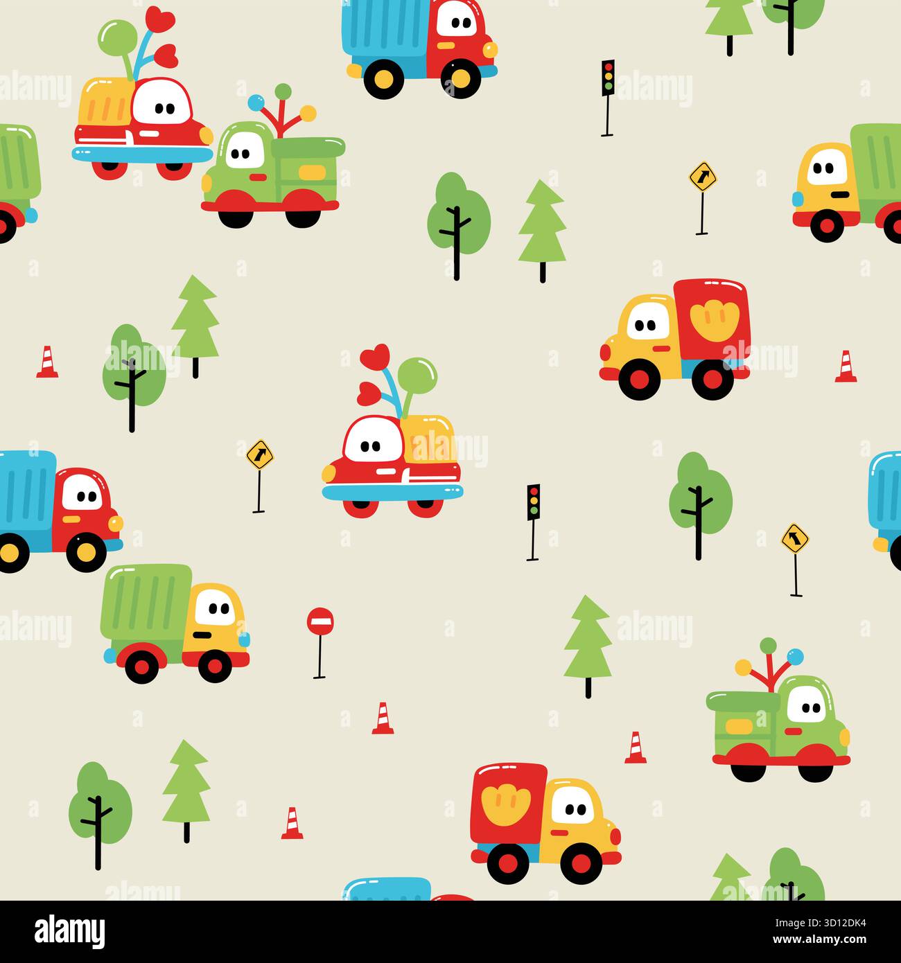 Car and Bus Design Pattern Set Stock Vector